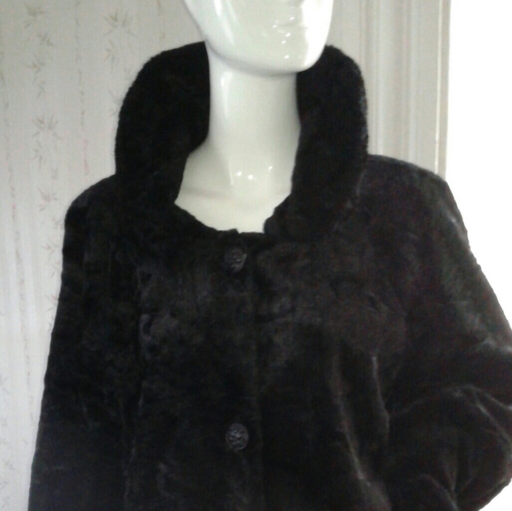 Women's Black Faux Fur Coat with Stand Collar
